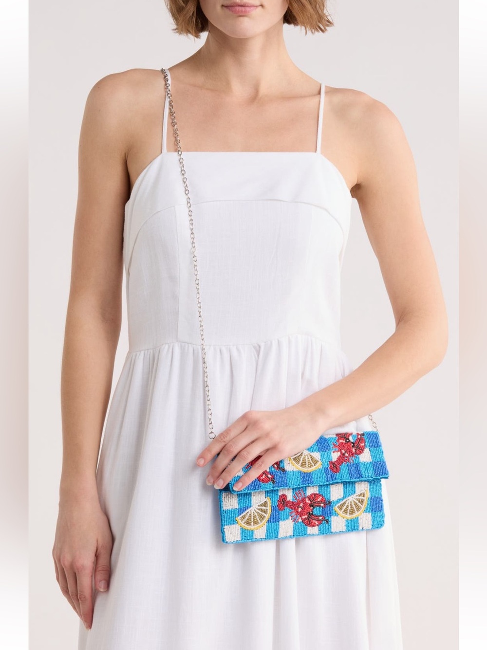 Collection XIIX Beaded Lobster & Lemons Clutch in Blue and Yellow